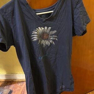 Life Is Good Navy Blue Short Sleeve Tee with Daisy Graphic